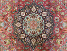 Vintage Persian Tabriz Rug 6.7 x 9.9, Wool Hand-Knotted Salmon Pink & Dark Blue Floral Medallion Carpet, Traditional Fine Persian Oriental Rug - Jewel Rugs