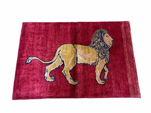 3 X 5 Handmade Hand-Knotted Rug Quality Wool Pictorial Lion Red Organic Dyes - Jewel Rugs