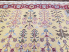 Vintage Indian Soumak Area Rug 9x12, Wool Hand-Woven Yellow Red Large Boho Carpet, Indian Bohemian Style Rug, 9 x 12 Rug - Jewel Rugs