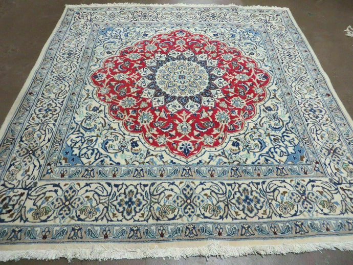 Semi Antique Persian Nain Rug, Square Oriental Carpet, 6'3