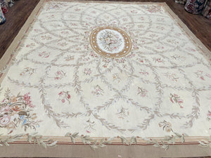 Aubusson Rug 8x10 Vintage Rug 8 x 10 Wool Carpet, Flatweave Rug, European Design, Hand Woven, Floral Bouquets, Elegant Rug for Living Room - Jewel Rugs