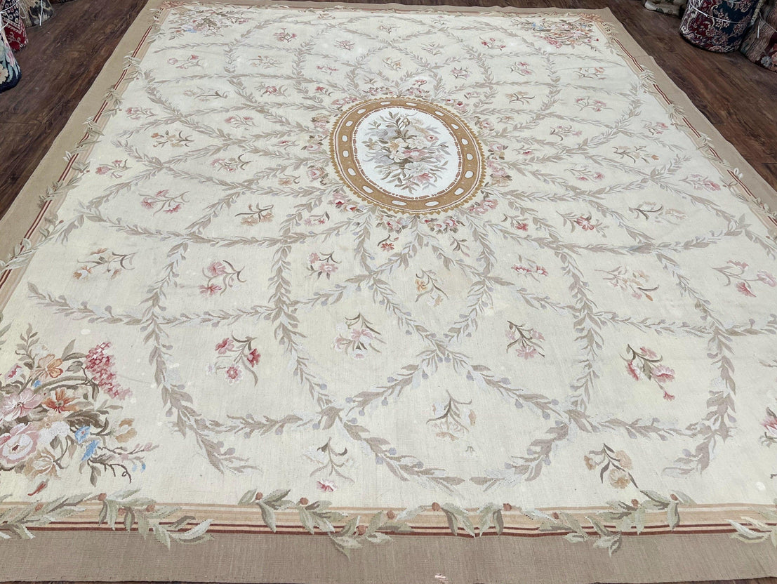 Aubusson Rug 8x10 Vintage Rug 8 x 10 Wool Carpet, Flatweave Rug