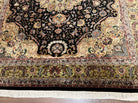 Stunning Sino Persian Rug 8x10, Elegant High Quality Handmade Wool Vintage Oriental Carpet, Medallion with Corner Design, Floral, Black Tan - Jewel Rugs