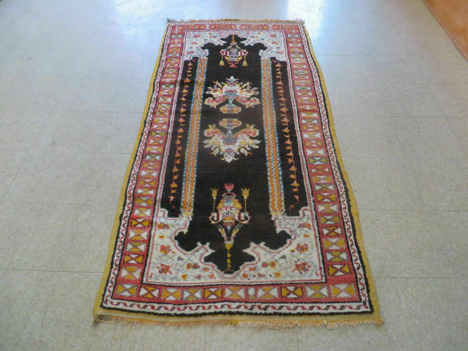 Antique Moroccan Runner Rug 3x7, Moroccan Prayer Rug, Double Mehrab Prayer Arches, Black and Red, Hand-Knotted Wool Carpet, Hallway Rug Nice - Jewel Rugs