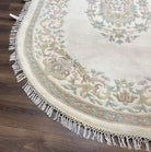 Indo Chinese Oval Rug 6x9, Aubusson Design, Ivory, Hand Knotted Wool Carpet, Large Vintage Oval Rug - Jewel Rugs