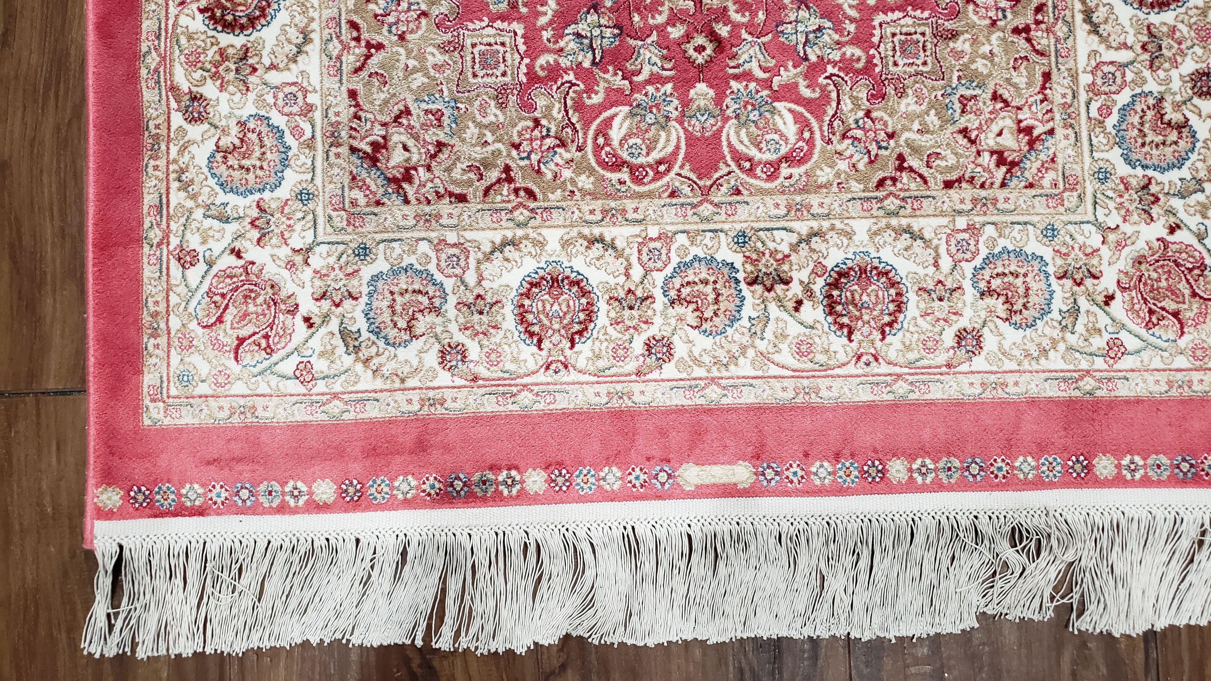 Small Silk Rug Red, Soft Silk Oriental Carpet, New Turkish Rug, Persian Design, Central Medallion, Bamboo Silk, Power-Loomed, 2' 8" x 4' 1" - Jewel Rugs