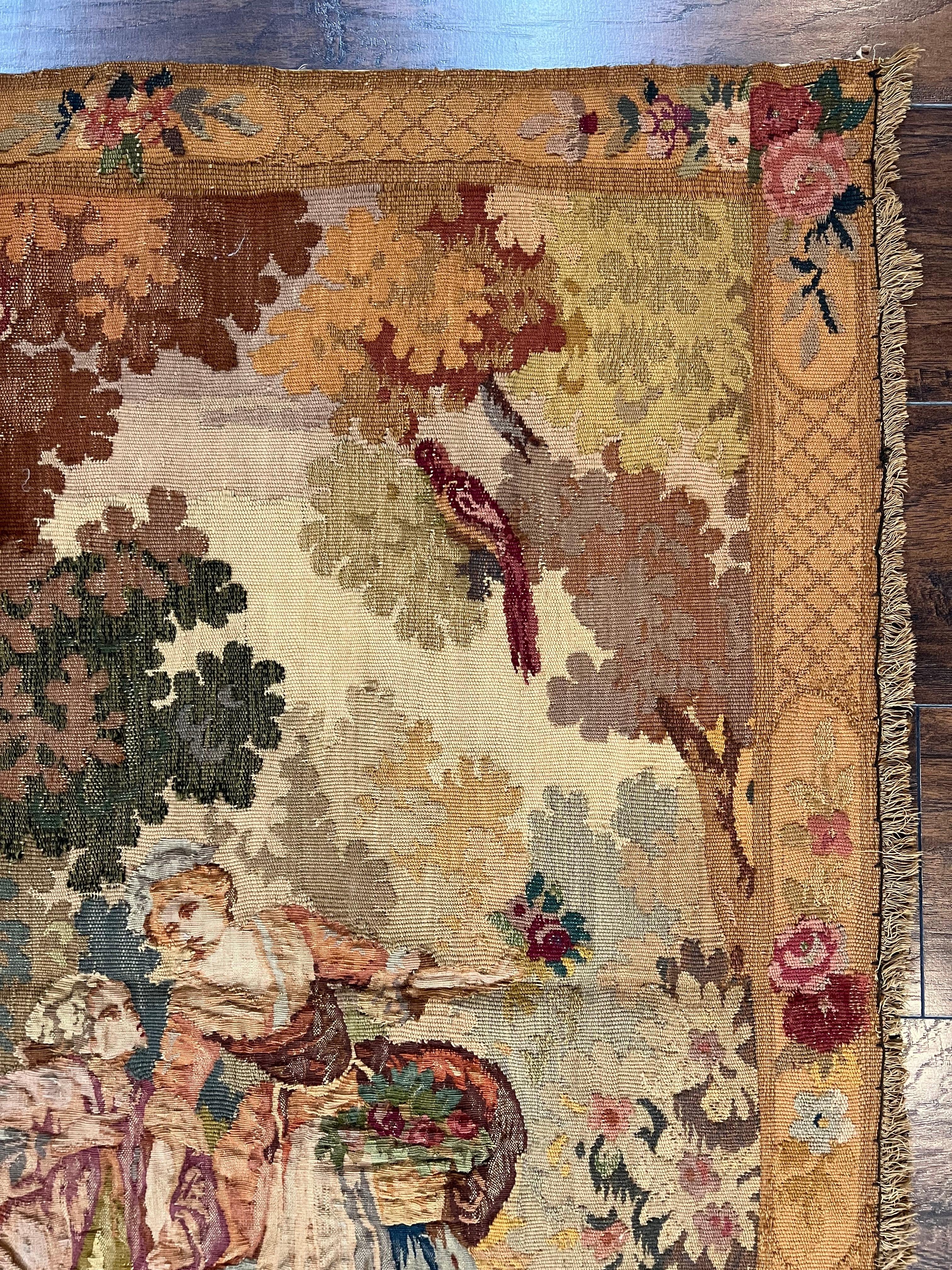 Antique Tapestry 3x4, European French Tapestry, Hand Loomed Victorian Tapestry, Vintage Wool Tapestry 3 x 4 ft - Jewel Rugs