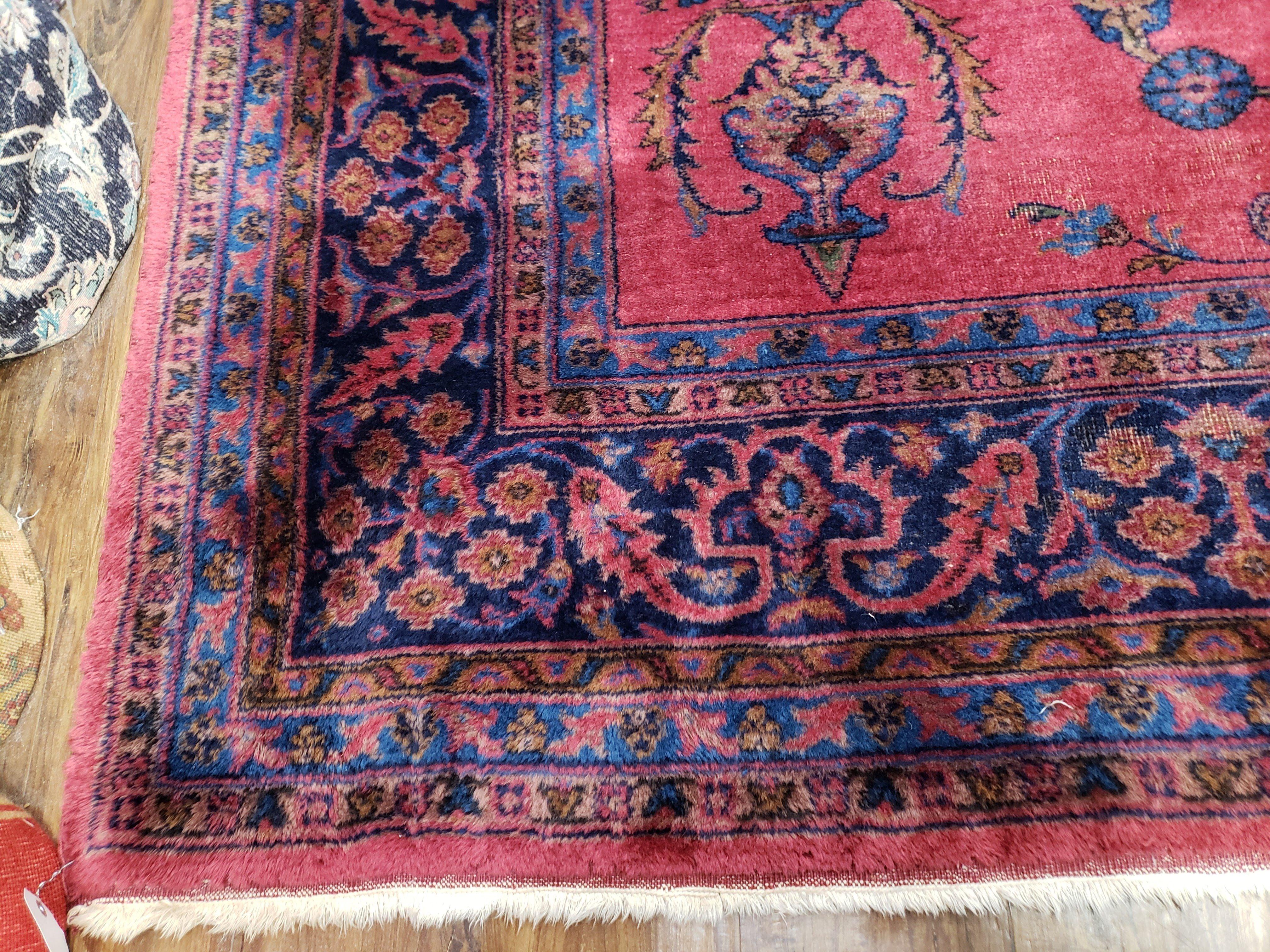 Antique Turkish Sparta Rug, 9x12 Rug, Red and Dark Blue Handmade Wool Area Rug, Turkish Carpet, Antique Rug, Hand-Knotted Rug, Floral Rug - Jewel Rugs