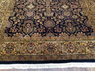 Vintage Floral Indo-Persian Area Rug 5x9 - 6x10, Wool Hand-knotted Black & Gold Indian Oriental Carpet, 6x9 Dining Table Rug, Bedroom Rug - Jewel Rugs