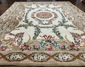 Chinese Aubusson Rug 9.8 x 12, Savonnerie Carpet with Pile, Elegant Living Room Dining Room Rug Hand Knotted Wool Carpet, French European - Jewel Rugs