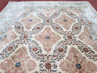 Fine Antique Persian Light Colored Kashan Carpet, 7x12, Top Quality, Rare, Ivory & Blues, Hand-Knotted, Wool - Jewel Rugs