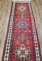 Antique Persian Heriz Karajeh Runner Rug, Red, Hand-Knotted, Wool, 3' 3" x 10' 11" - Jewel Rugs