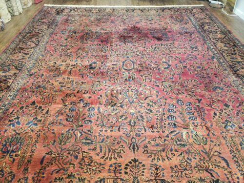 11' X 13' Antique Handmade Sarouk Floral Wool Rug Red Organic Nice - Jewel Rugs