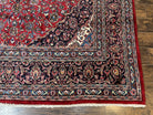 Large Persian Kashan Rug 10x13, Red Navy Blue, Allover Floral Medallion & Corner Design, Handmade Wool Oriental Carpet, Antique Traditional Rug - Jewel Rugs