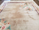 Vintage Chinese Carving Rug 8x10, Flowers, Minimal Design, Open Field, Beige, Soft Wool, Thick Pile, Hand-Knotted Area Rug, Chinese Carpet - Jewel Rugs