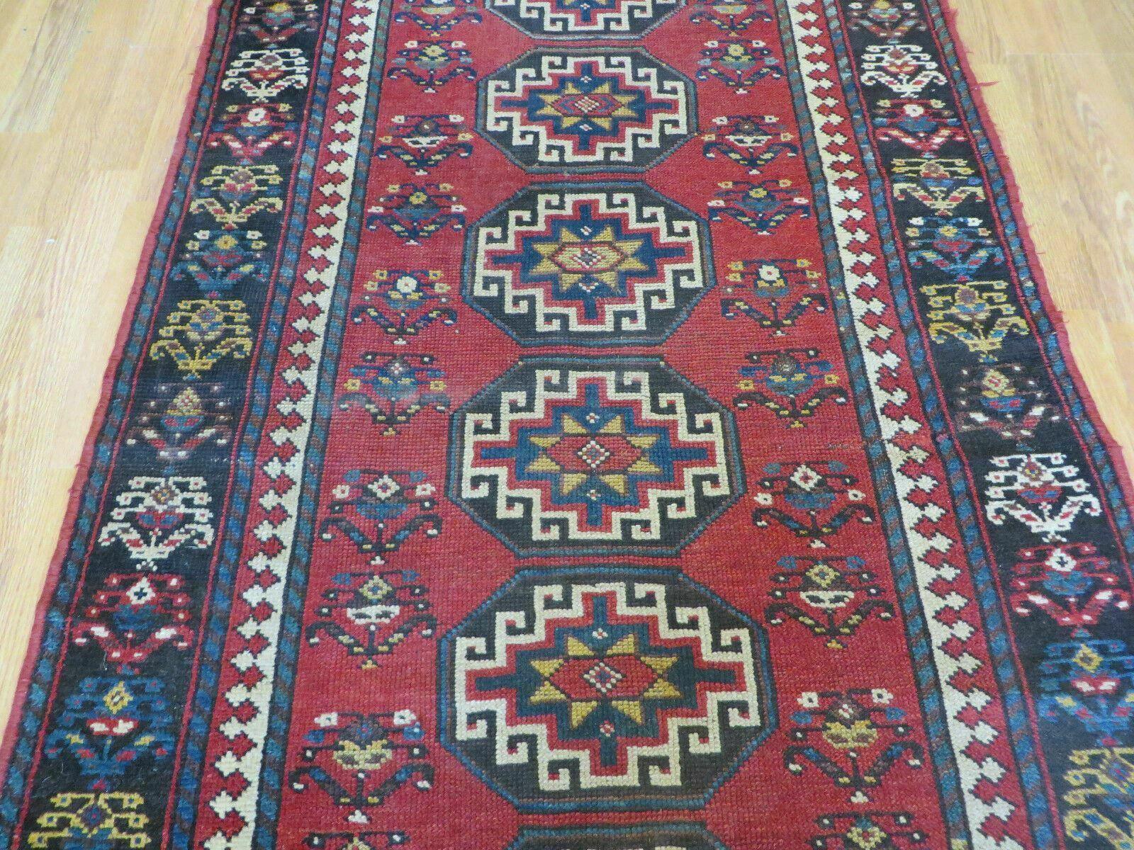 3' 3" X 10' Hand-Knotted Antique Handmade Caucasian Kazak Wool Runner Rug - Jewel Rugs