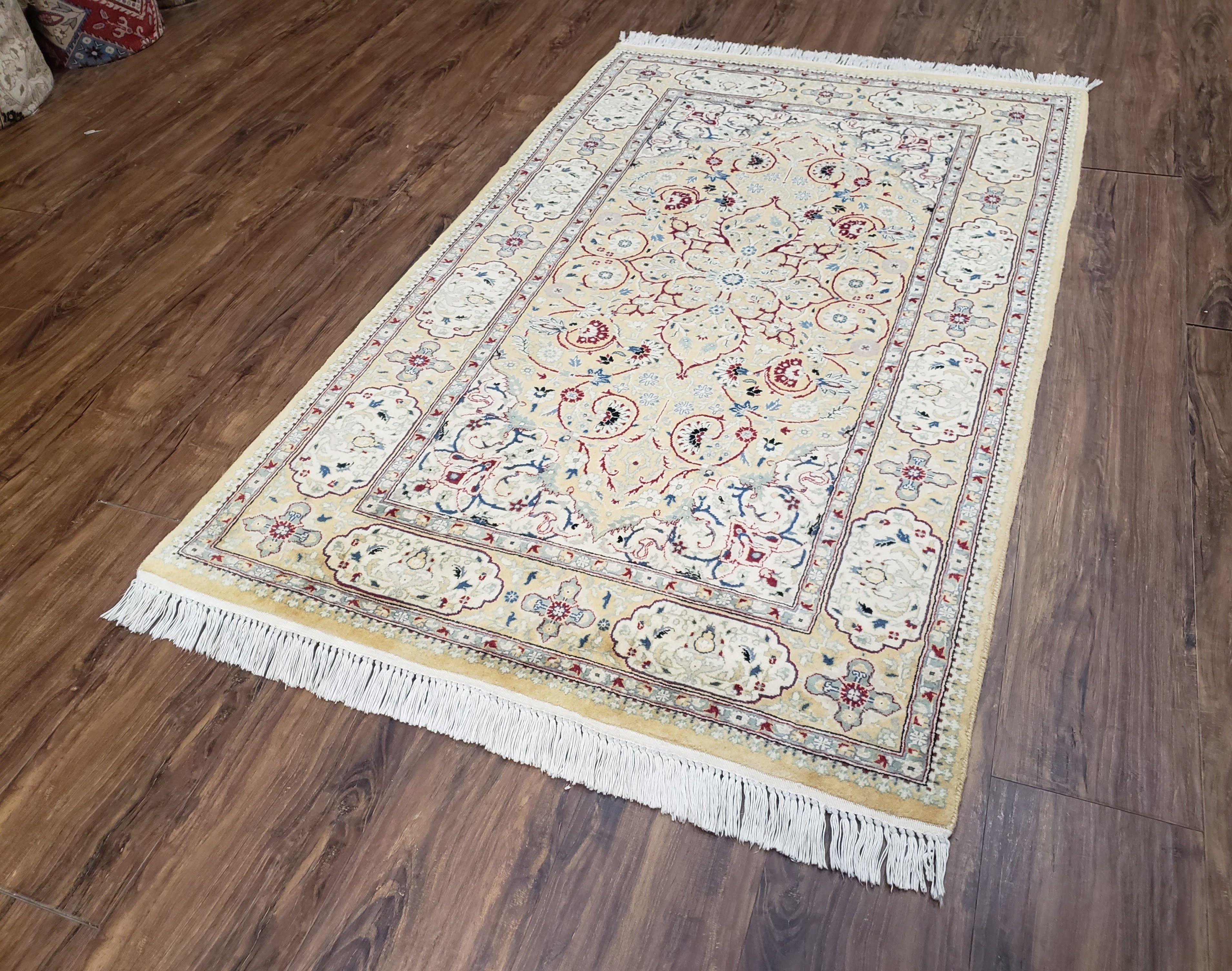 Pak Persian Rug 3x5 ft, Cream Ivory Blues, Light Colors, Hand Knotted Fine Oriental Carpet, Wool Area Rug, Floral, Traditional Rug 3 x 5 - Jewel Rugs