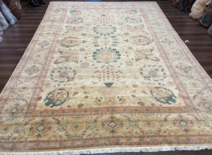 Large Turkish Rug 10x14, Mahal Sultanabad Oriental Carpet 10 x 14 ft, Silver-Beige, Large Floral Hand Knotted Vintage Wool Rug, Very Fine - Jewel Rugs