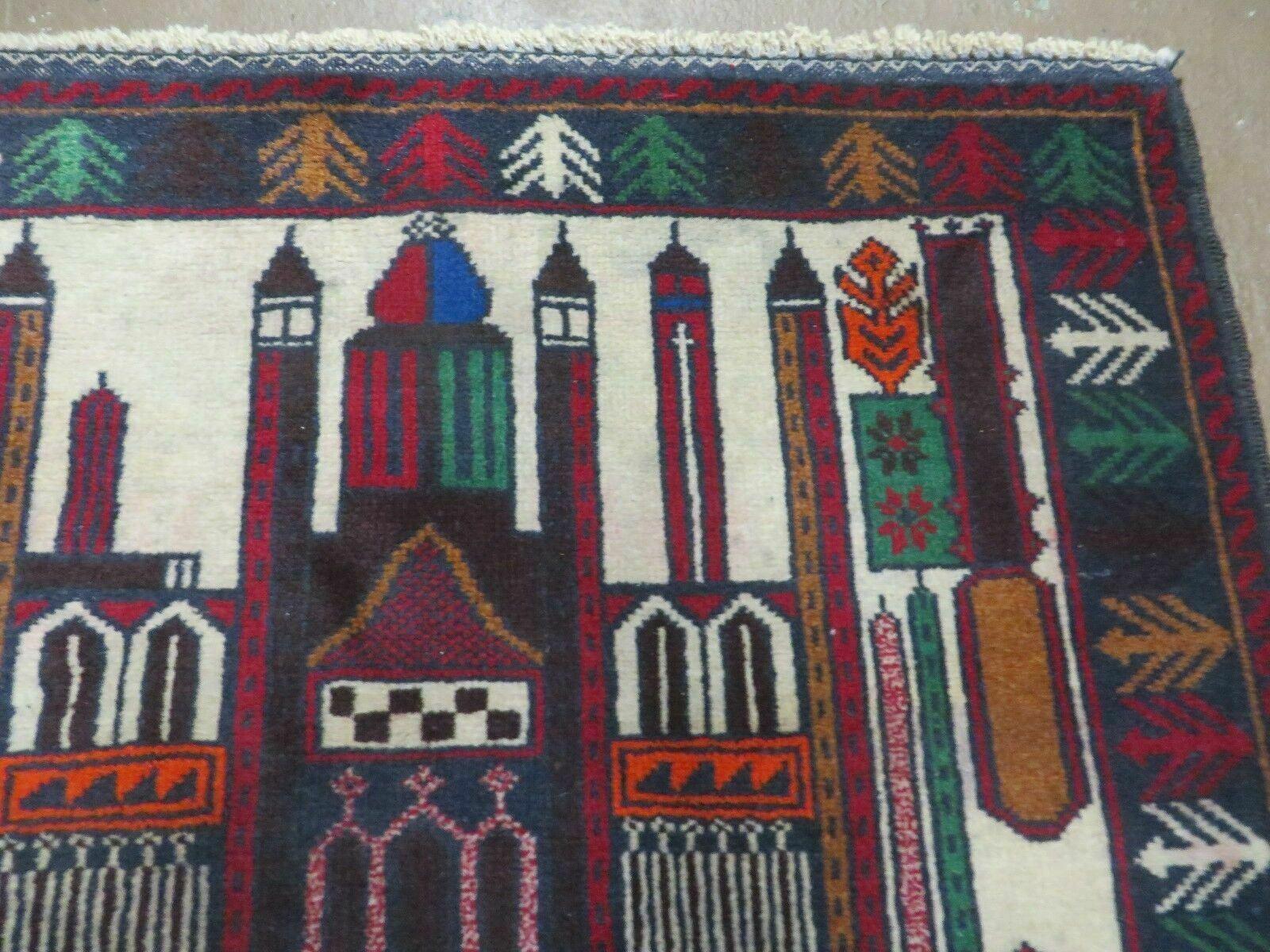 3' X 4' Vintage Hand Made Afghan Balouch Tribal Wool Pictorial Rug # 055 - Jewel Rugs