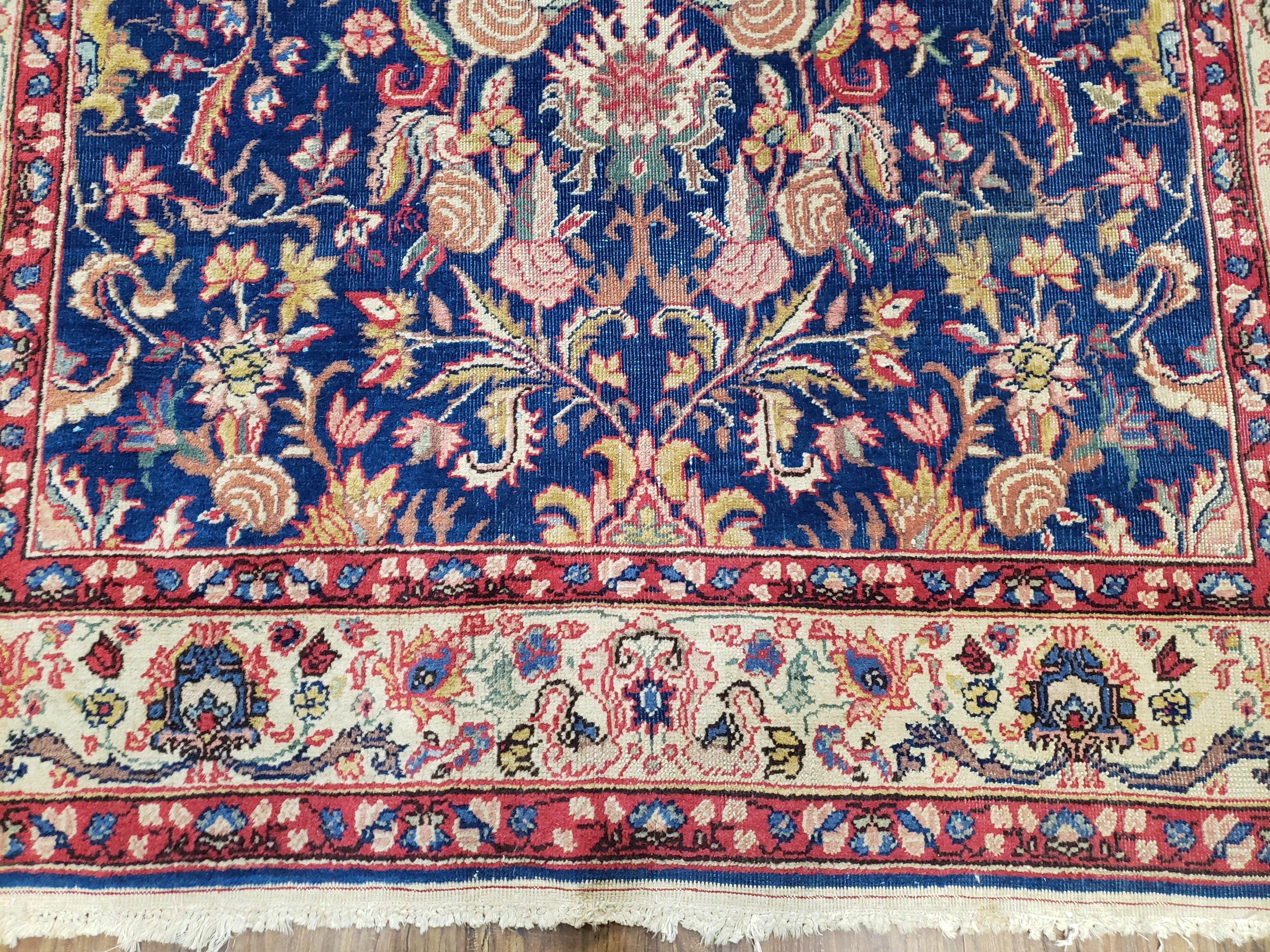 Beautiful Indo Persian Blue Rug 5x8, Allover Floral Pattern, Indo Mahal Blue and Beige Oriental Carpet, Medium Pile, 5 x 8 Medium Sized Rug - Jewel Rugs