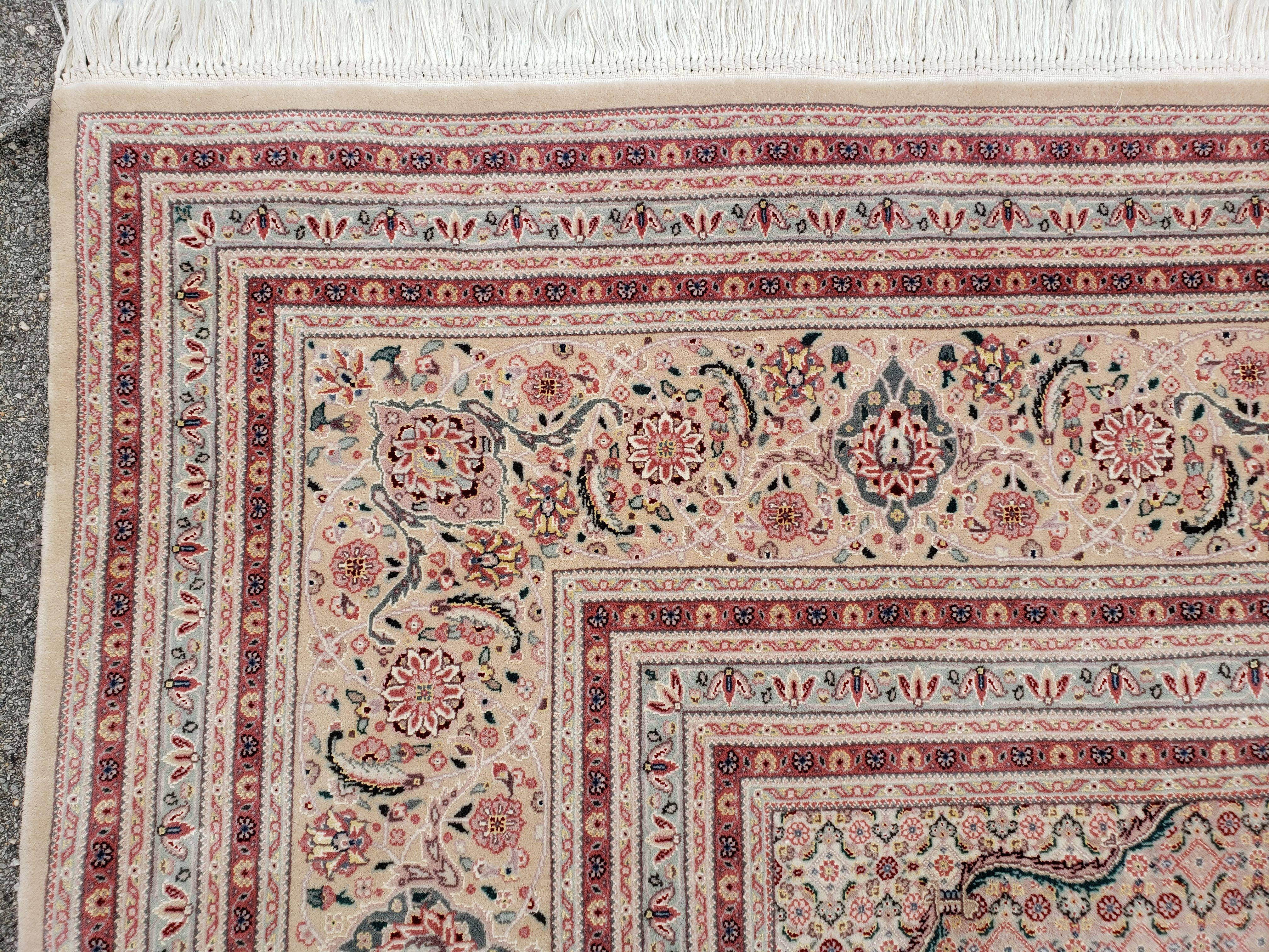 Stunning Oversized Sino Persian Oriental Rug 12x15, Hand Knotted Wool & Silk Palace Sized Carpet, Mahi Pattern, Very Fine, Peach Beige, Wow - Jewel Rugs