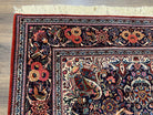 Navy Blue Persian Kashan Rug 4.4 x 6.7, Very Fine Wool Oriental Carpet, Hand-Knotted Floral Rug with Birds, Home Office Rug 4x7, Semi Antique Rug - Jewel Rugs