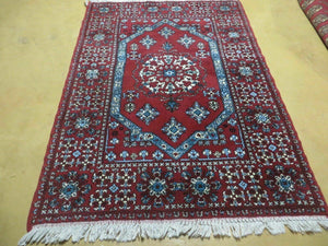 4' X 6' Vintage Wool Carpet - Handmade Moroccan Urban Rabat Red Rug - Jewel Rugs