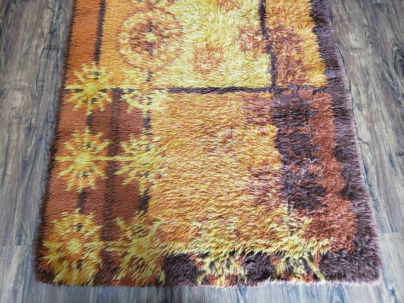 3' X 5' 3" 1960s Danish Ege Rya Shag DeLuxe Rug Mid-Century Modern Yellow Orange - Jewel Rugs