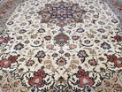 Vintage Persian Tabriz Rug, Ivory & Rose Red, Hand-Knotted, Wool and Silk Highlights, 8'2" x 11'2" - Jewel Rugs