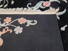 9x12 Chinese Art Deco Rug Black Wool Area Rug 120 Lines Flowers Handmade Carpet - Jewel Rugs