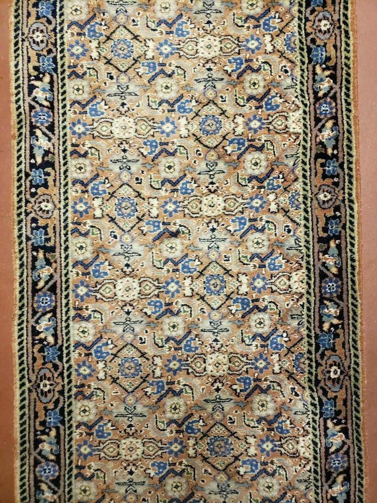 2' 7" X 10' Vintage Handmade India Floral Oriental Wool Rug Veg Dye Runner Nice - Jewel Rugs