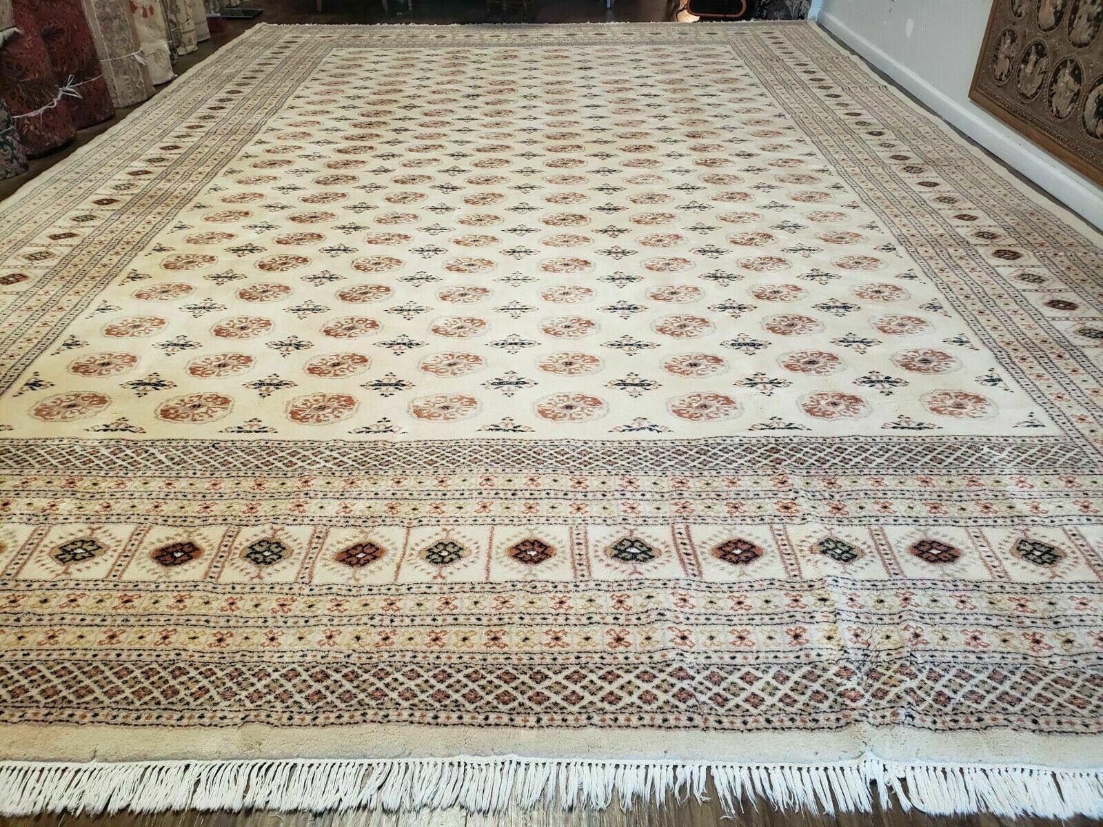 12' 7" X 18' 6" Vintage Handmade Bokhara Turkoman Yamud Pakistan Wool Beige Oriental Rug - Jewel Rugs