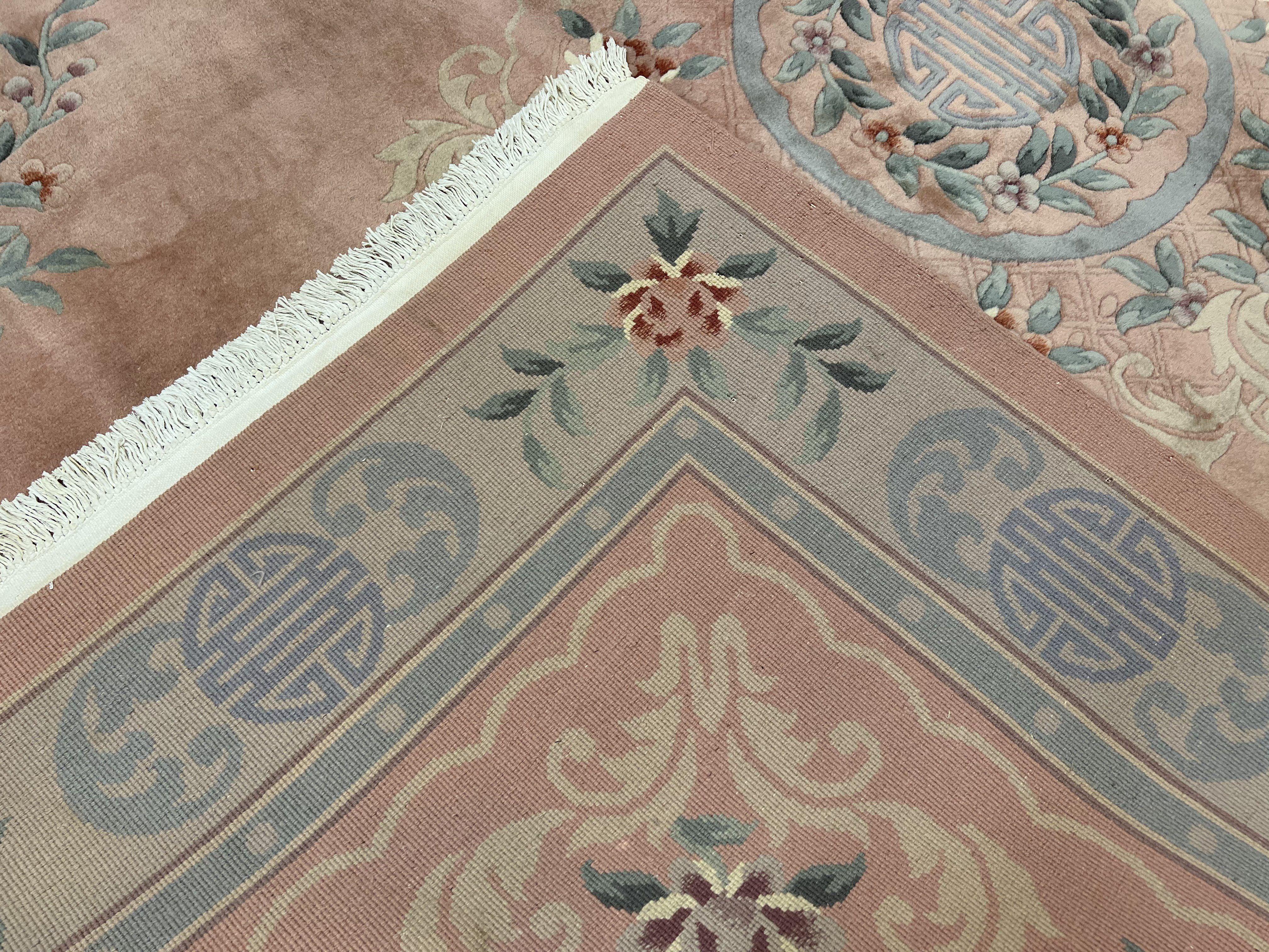 Chinese Wool Rug 8x11, Vintage 1960s Carpet, Light Pink and Gray, Hand Knotted Soft Plush Living Room Area Rug, Asian Oriental Rug 90 Line - Jewel Rugs