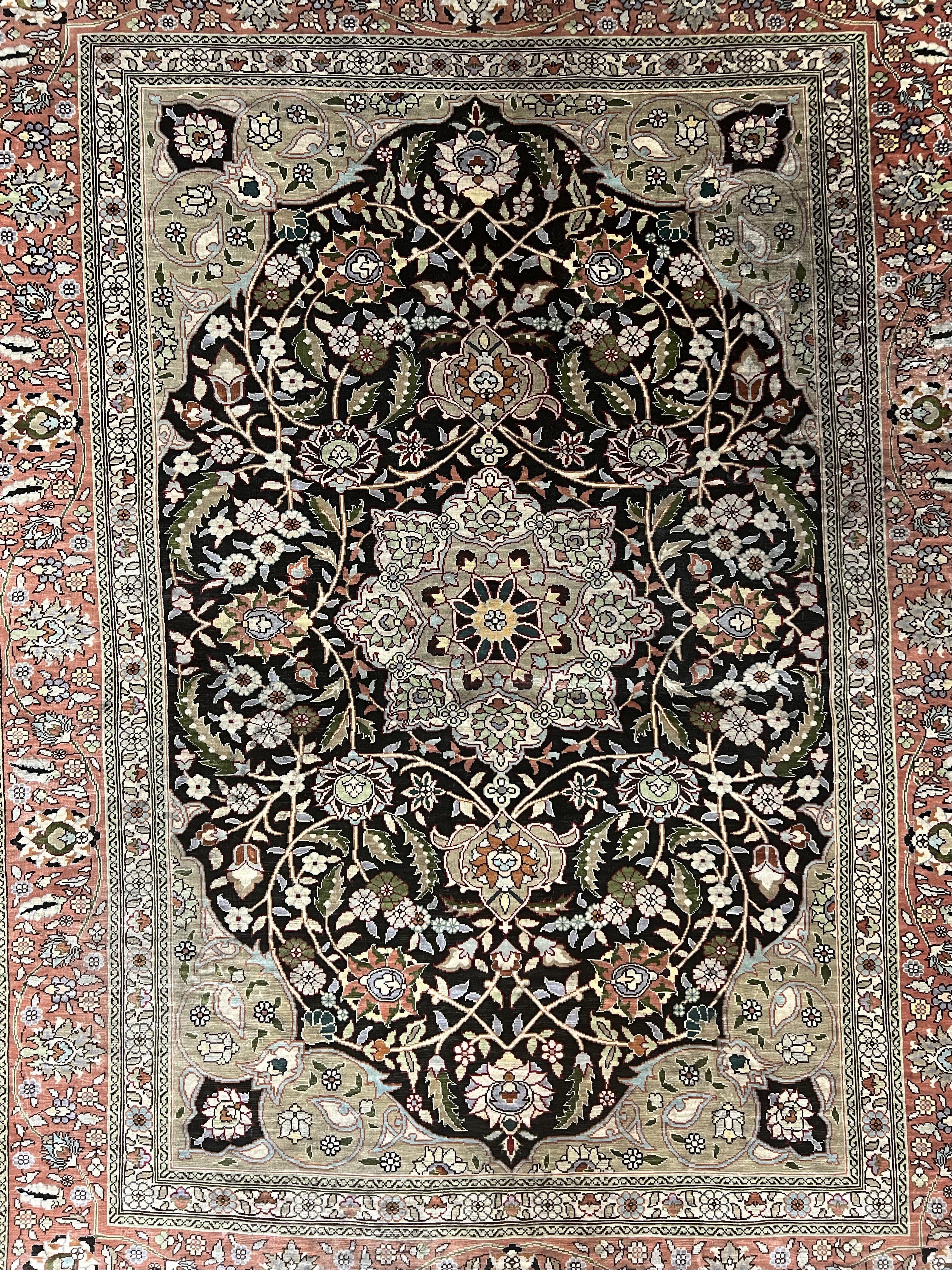 Wonderful Silk Turkish Hereke Rug 3x4, Fine Silk Oriental Carpet, Authentic Hereke Rug, Signature from Master Weaver, Floral Medallion Black - Jewel Rugs