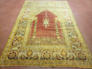 4' 5" X 7' Antique HandmadeTurkish Prayer Melas Oushak Wool Rug Mehrab Nice - Jewel Rugs