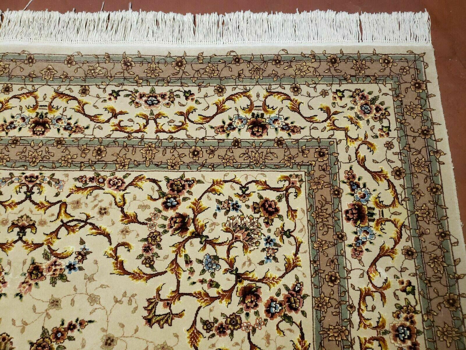 6' X 9' Vintage Handmade Ultra Fine Chinese Floral Wool Rug Silk Accents Beige - Jewel Rugs