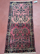 Antique Persian Sarouk Rug 2.4 x 4.9, Red and Dark Blue, Floral, Hand-Knotted, Small Carpet, Traditional, Authentic Oriental Rug 1920s Nice - Jewel Rugs