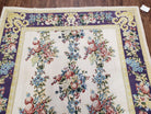 Vintage Chinese Floral Needlepoint Area Rug 6x9, Wool Hand-Woven Handmade Flatweave Rug, Ivory & Purple, Fruits Grapes Apples, Dining Room - Jewel Rugs