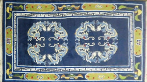 3' X 6' Vintage Handmade Chinese Art Deco Peking Wool Rug Carpet Dragons Blue - Jewel Rugs