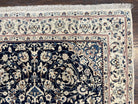 Very Fine Persian Nain Rug 3.7 x 6, Floral Medallion, Wool and Silk Accents, Highly Detailed, Hand Knotted Oriental Carpet, Navy Blue Ivory/Cream - Jewel Rugs