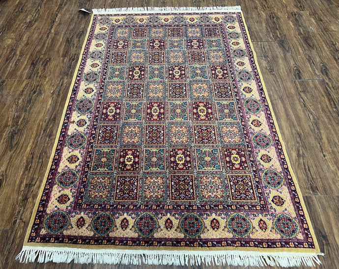 Indo Persian Silk Rug 4x6, Panel Design, Small Flowers, Hand Knotted, Fine Weave, Oriental Carpet 4 x 6, Vintage Area Rug, Beautiful Rug - Jewel Rugs