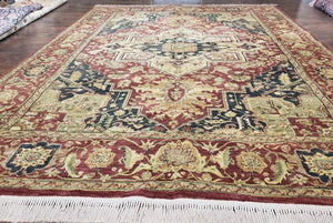 Heriz Design Rug 9' 3" x 12' 8", Geometric Serapi Decorative Oriental Carpet, Farmhouse Rug, Large Heriz Area Rug, Unique Colors, Wool Rug - Jewel Rugs
