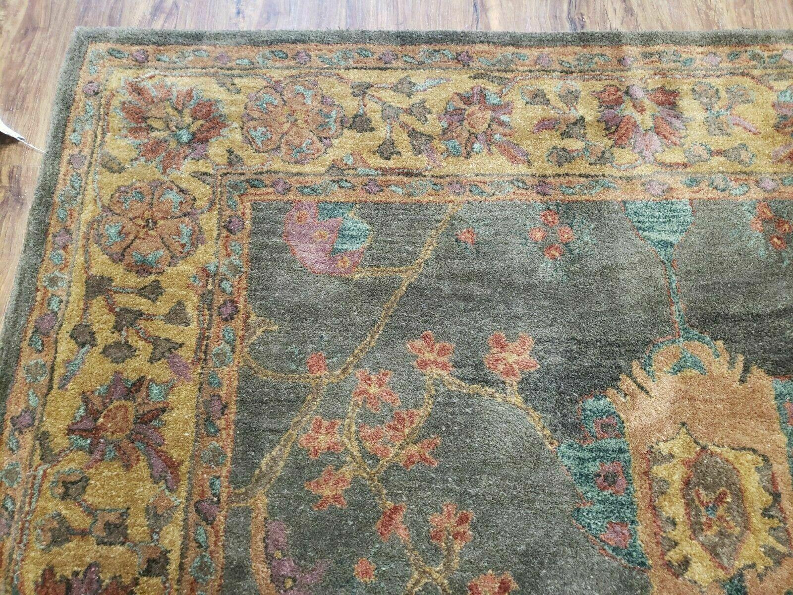 5' 8" X 8' 5" Vintage Hand Tufted India Agra Wool Rug Green Gold - Jewel Rugs