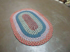 3' X 5' Vintage Handmade American Braided Wool Rug Oval Pink Blue Nice - Jewel Rugs