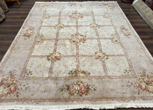 Aubusson Rug 8x10 ft, Wool with Silk Highlights, Piled Aubusson Carpet, Cream-Beige, Hand Knotted Vintage Very Fine Rug, French European Rug - Jewel Rugs