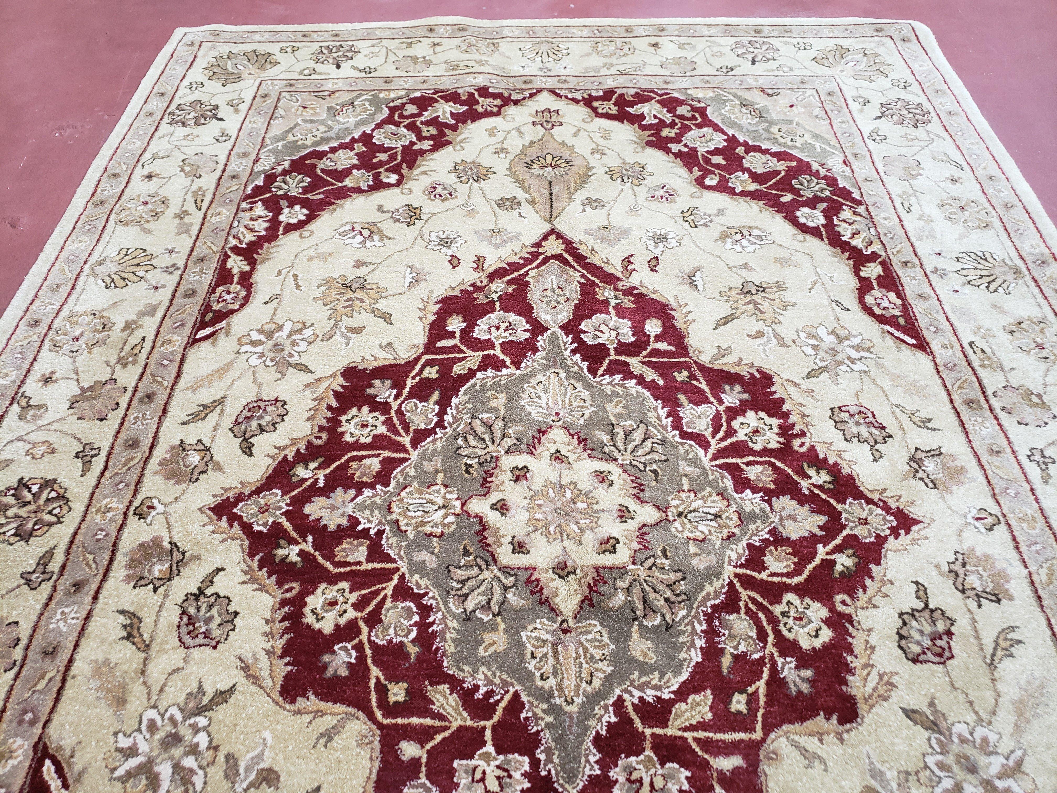 6x9 Oriental Rug, Floral Medallion, Traditional Rug, Beige and Maroon Carpet, 6 x 9 Rug, Medium Size Rug, Wool Rug, Hand Tufted Rug - Jewel Rugs