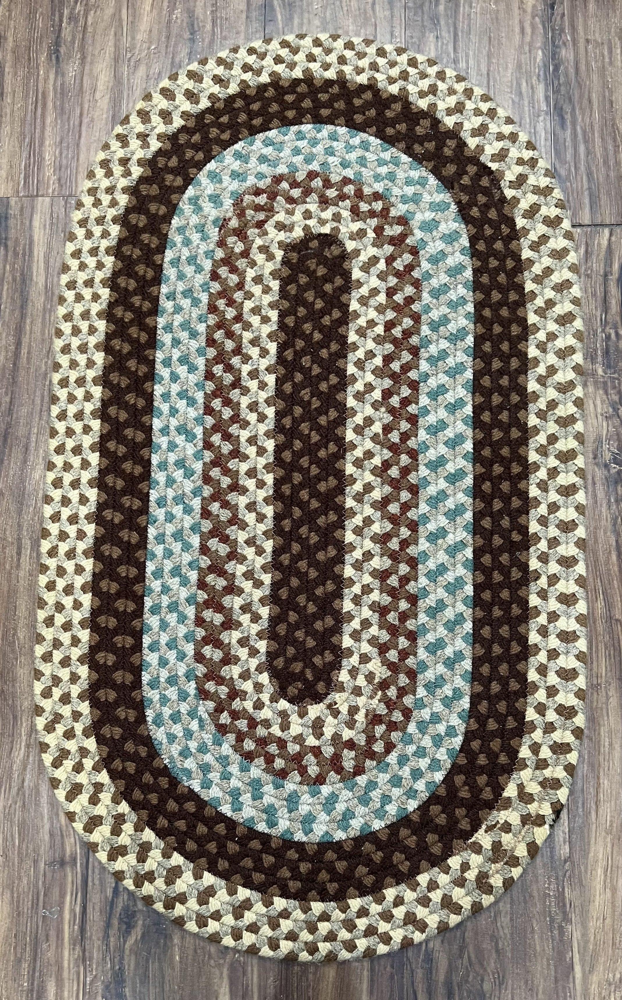 American Braided Rug 2x4 ft Oval Rug, Multicolor Oval Rug, Oval Braided Rug, Hand Woven, Vintage Braided Rug, Small Braided Rug - Jewel Rugs