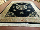 8' X 10' Hand Made Art Deco Aubusson Wool Rug 90 Lines Chinese Plush Pile Black - Jewel Rugs