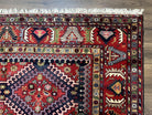 Wonderful Persian Rug 7x10, Persian Shiraz Yalameh Tribal Rug 7 x 10, Semi Antique Colorful Persian Carpet, Geometric Diamond, Handmade Wool, Red Navy Blue - Jewel Rugs