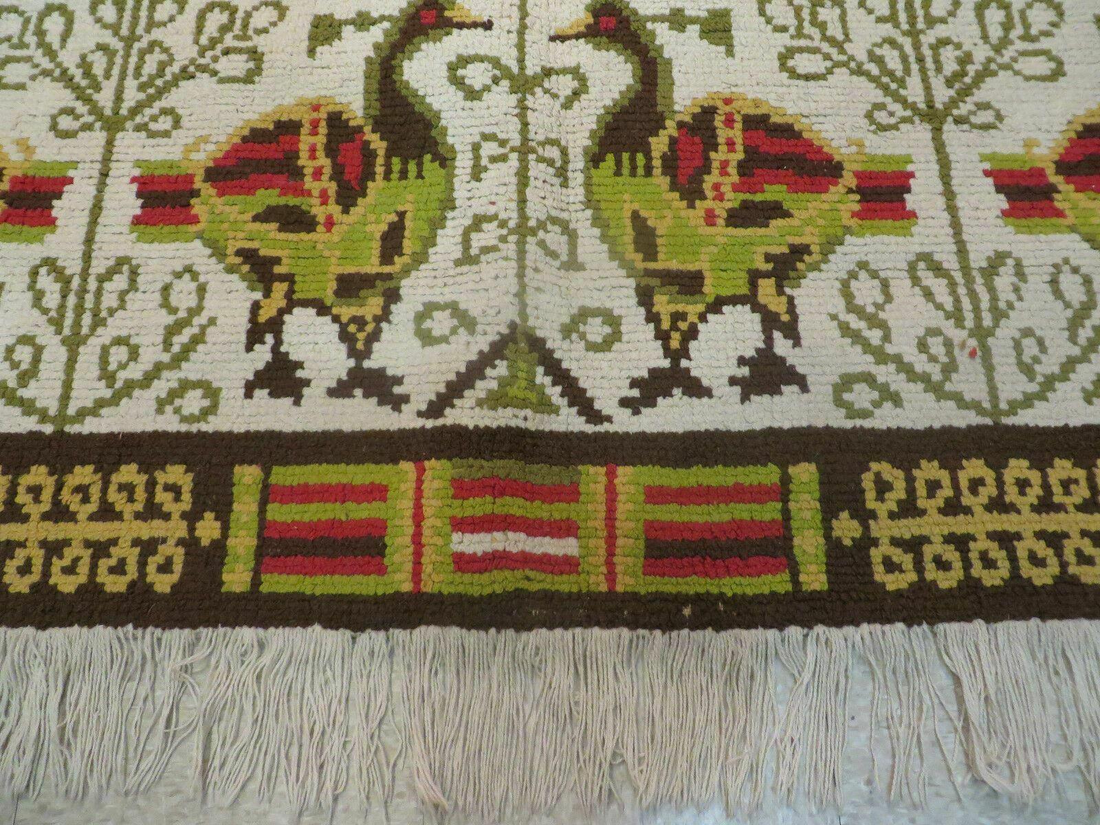 9' X 11' Animal Pictorial Handmade Spanish Wool Rug Vintage Scandinavian Design - Jewel Rugs